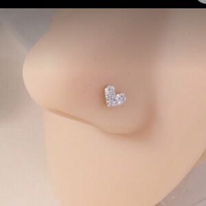 Nose Ring- Heart Shape Stud 20G 14k Gold plated  L Bone Screw Shaped Nose Ring